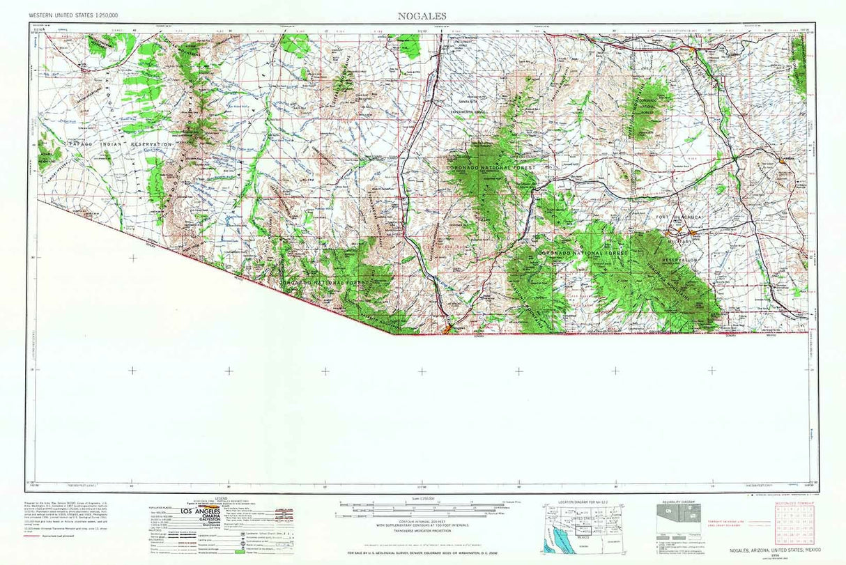 1956 Topo Map of Nogales Arizona Coronado National Forest