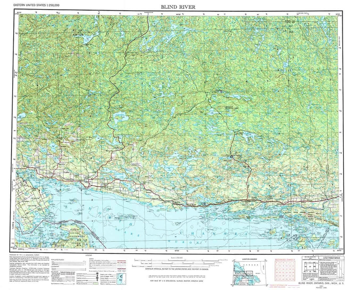1961 Topo Map of Blind River Michigan Lake Huron