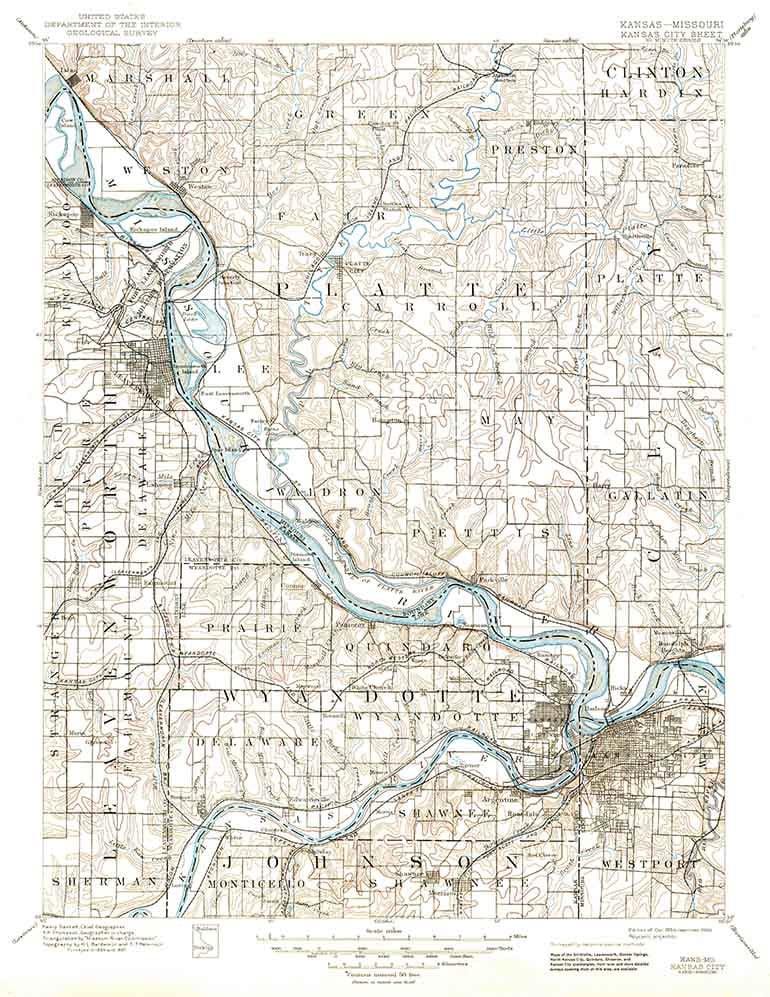 1894 Topo Map of Kansas City Kansas Leavenworth