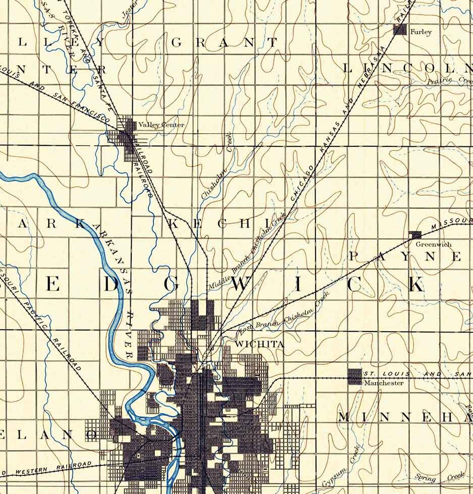 1894 Topo Map of Wichita Kansas Harvey Waco