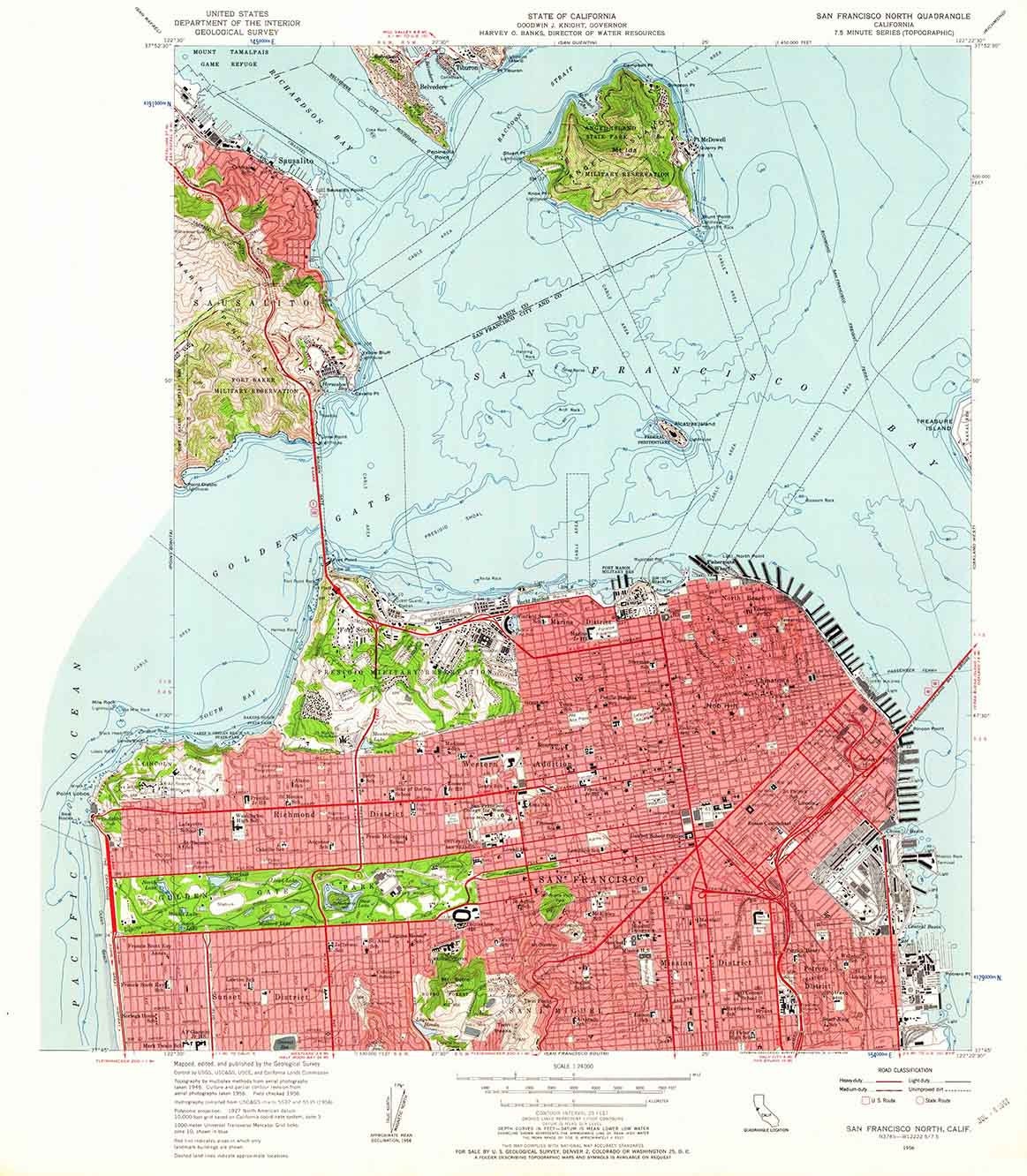 1956 Topo Map of San Francisco North California Alcatraz