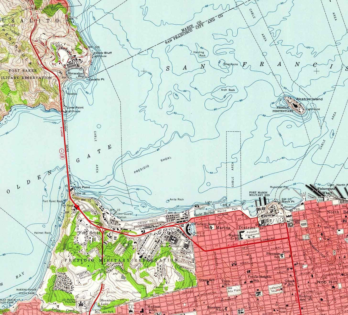 1956 Topo Map of San Francisco North California Alcatraz