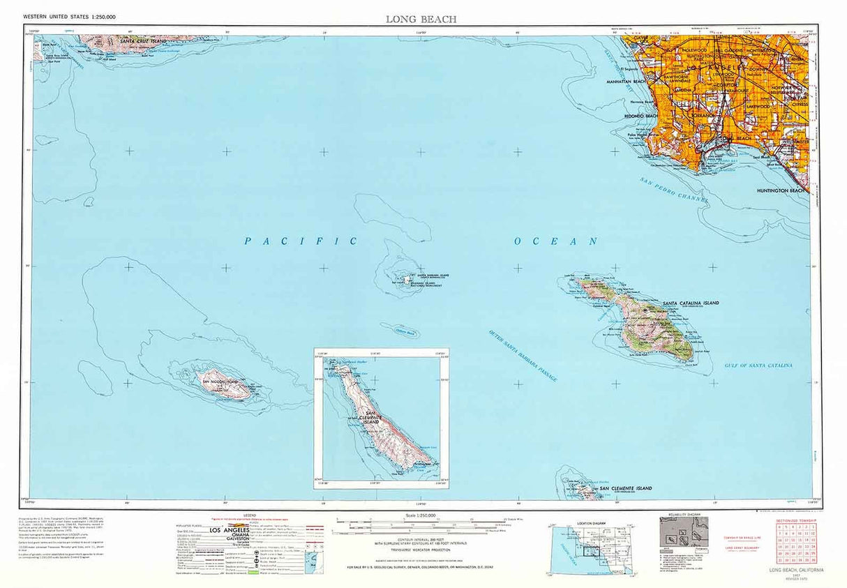 1957 Topo Map of Long Beach California San Clemente Island