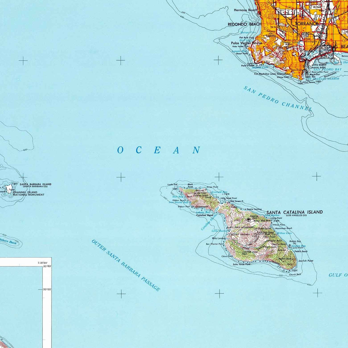 1957 Topo Map of Long Beach California San Clemente Island