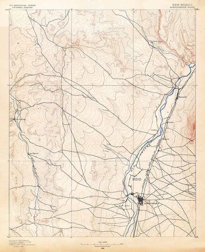 1889 Topo Map of Albuquerque New Mexico Bernalillo
