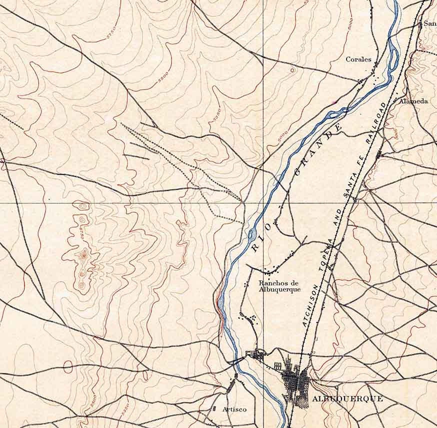 1889 Topo Map of Albuquerque New Mexico Bernalillo
