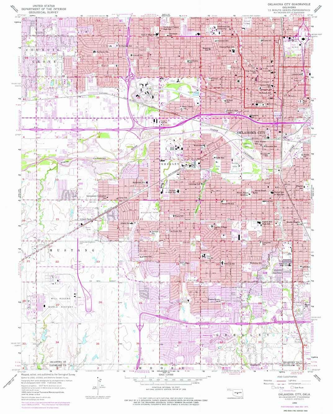 1956 Topo Map of Oklahoma City Oklahoma Mustang