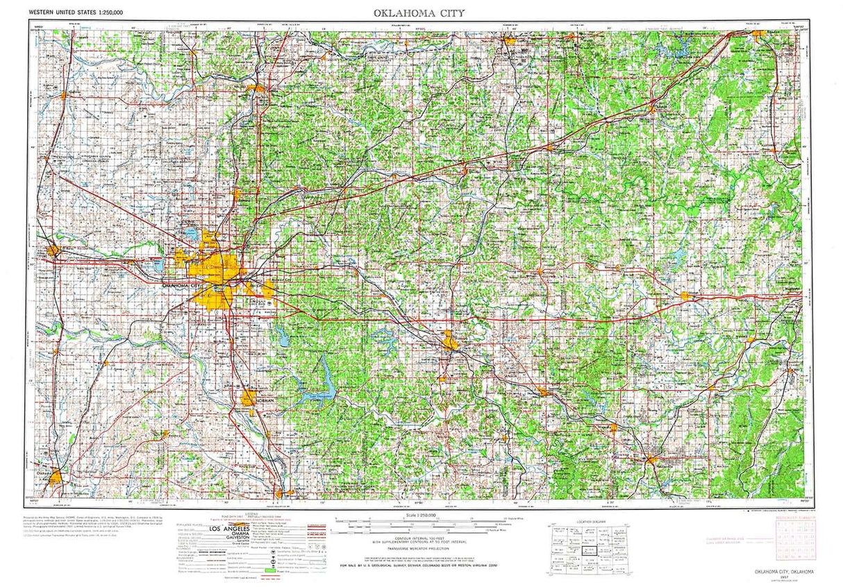 1957 Topo Map of Oklahoma City Oklahoma Shawnee Seminole