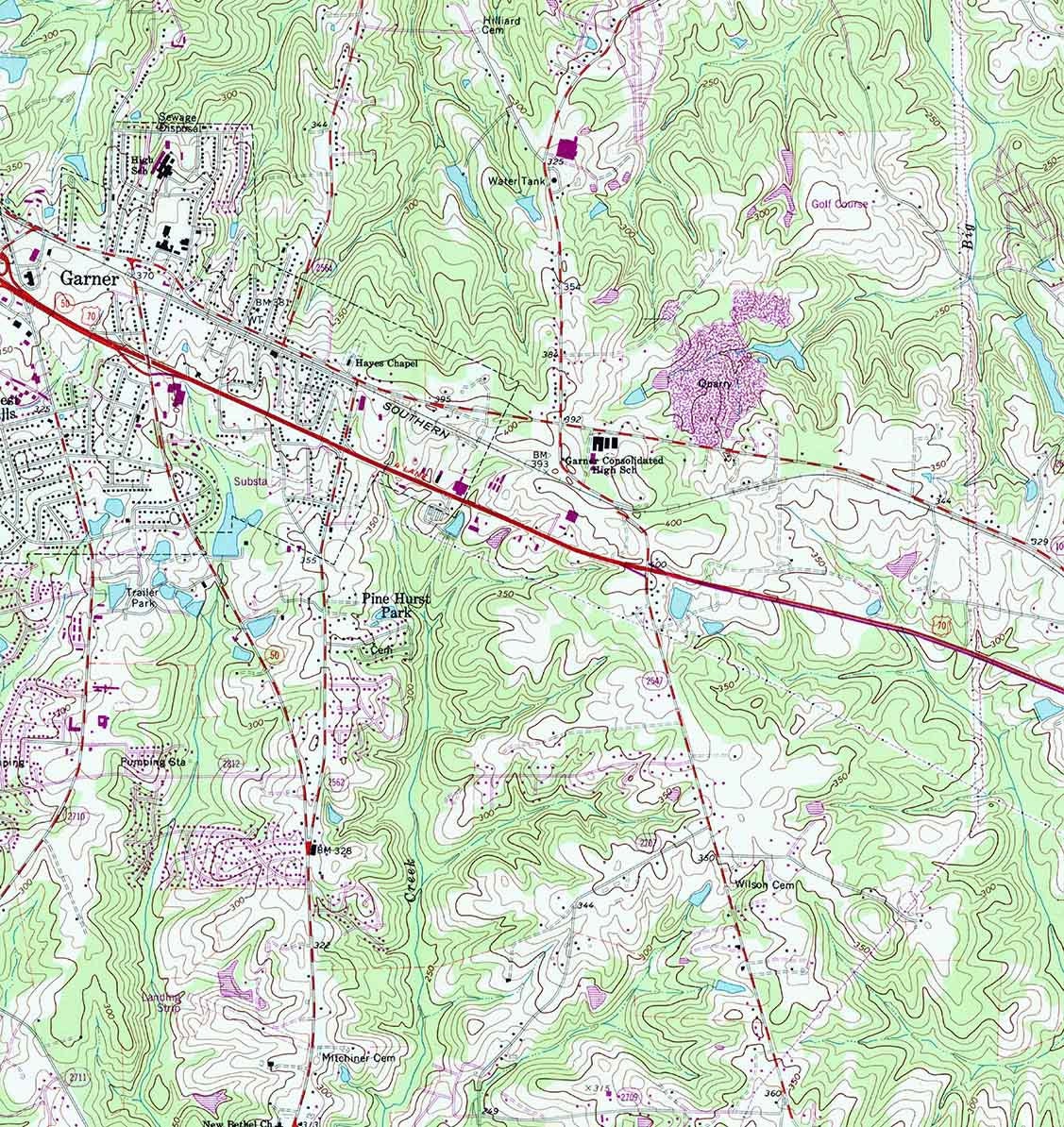 1964 Topo Map of Garner North Carolina Lake Benson