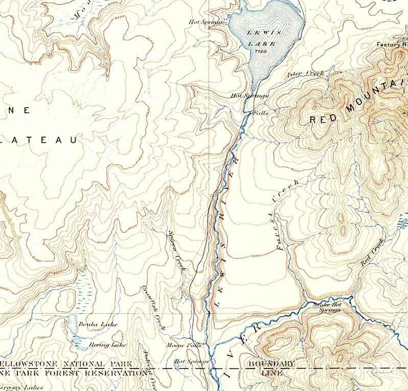 1888 Topo Map of Shoshone Wyoming Yellowstone Lake Snake River
