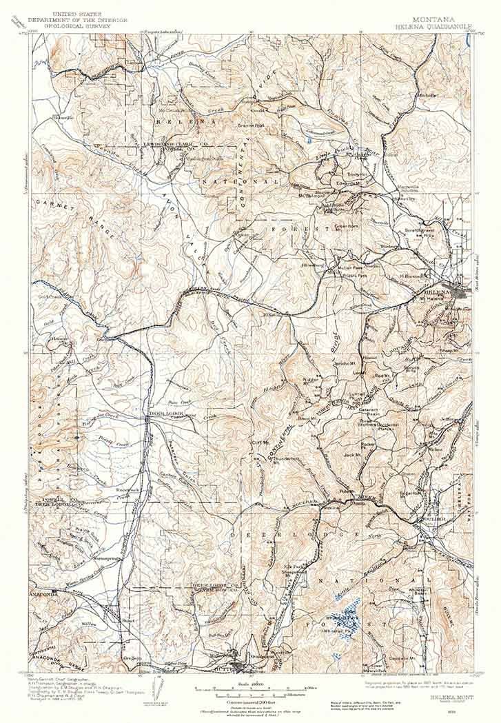 1899 Topo Map of Helena Montana Helena Deerlodge National Forest