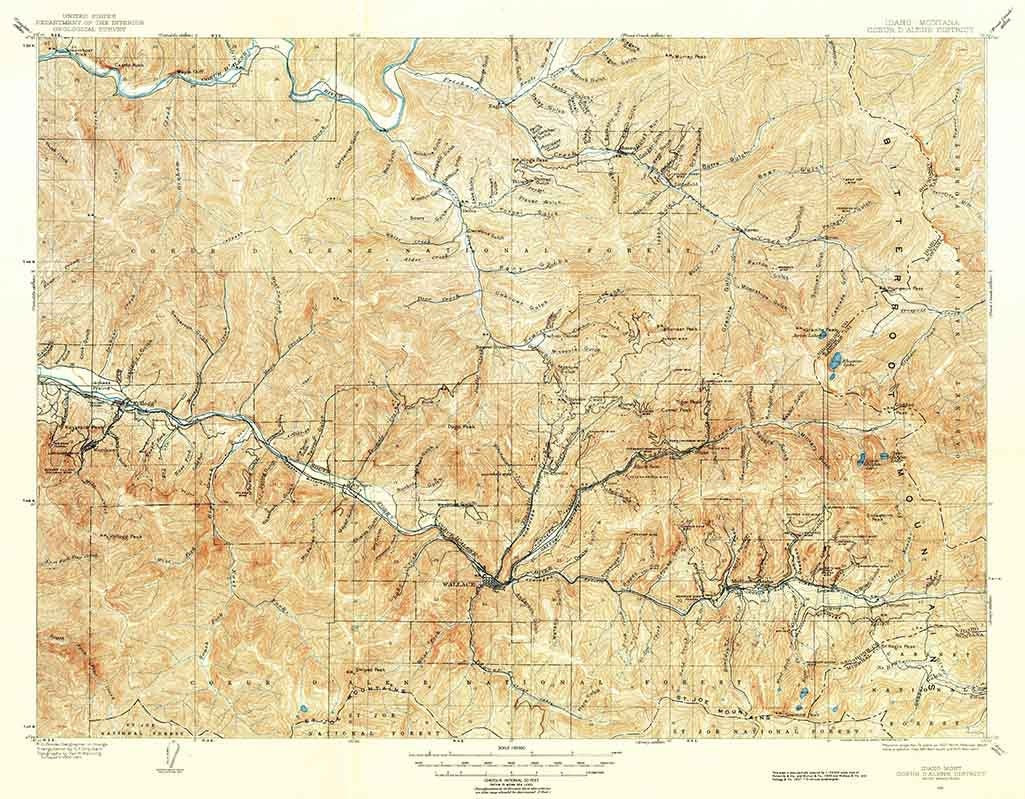 1901 Topo Map of Coeur D'Alene District Idaho