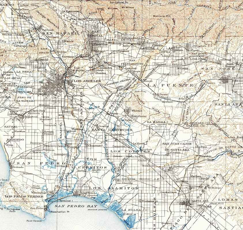 1901 Topo Map of Southern California Los Angeles Mojave Desert San Bernardino