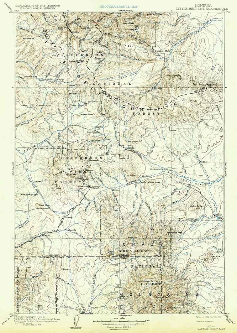 1902 Topo Map of Little Belt Mountains Montana