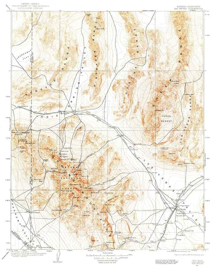 1907 Topo Map of Las Vegas Nevada Spring Mountains