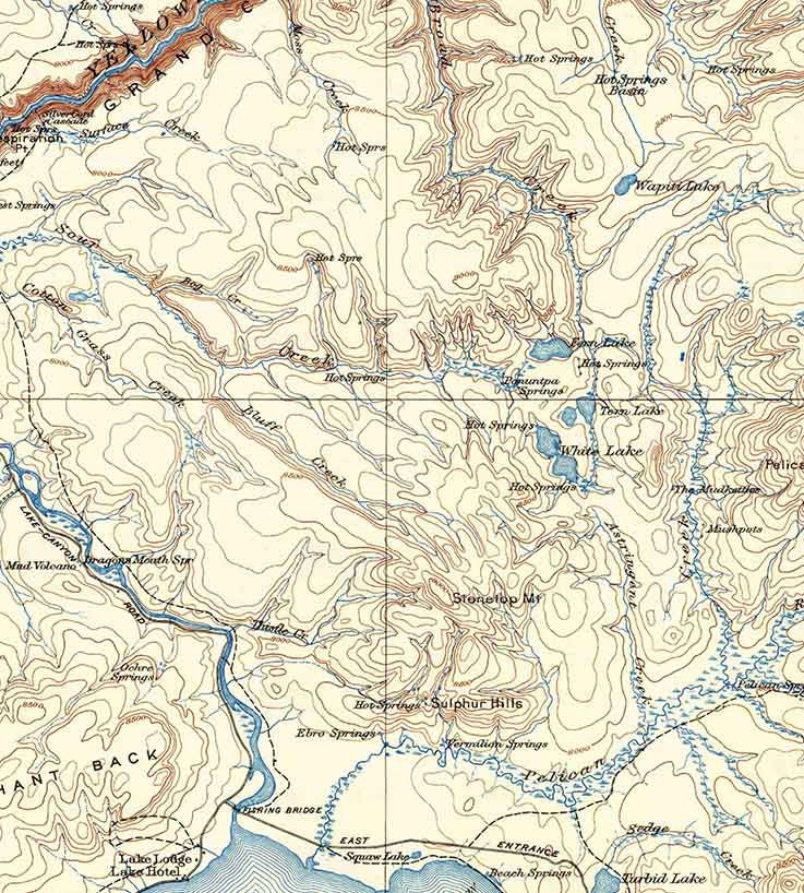 1911 Topo Map of Canyon Wyoming Yellowstone Lake Shoshone National Forest