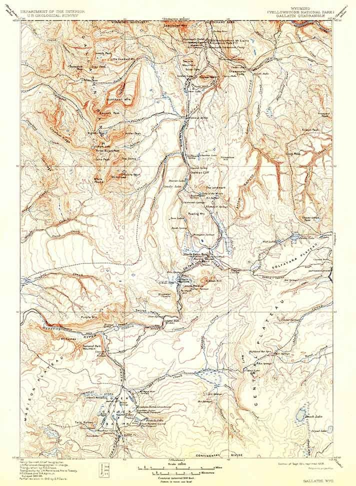 1911 Topo Map of Gallatin Wyoming