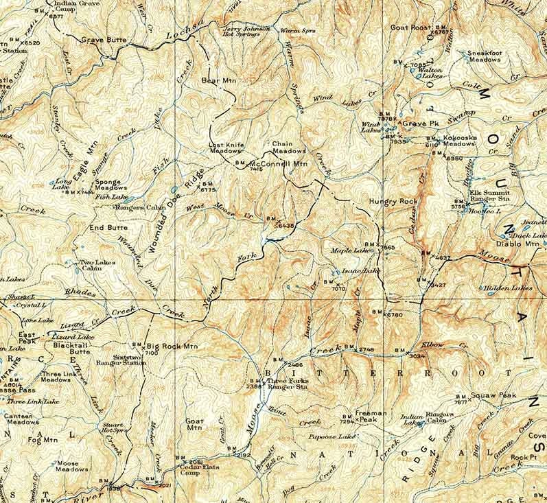 1911 Topo Map of Lolo Idaho Bitterroot Mountains