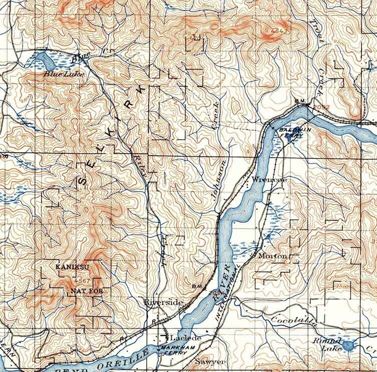 1911 Topo Map of Sandpoint Idaho Selkirk Mountains Pend Oreille Lake