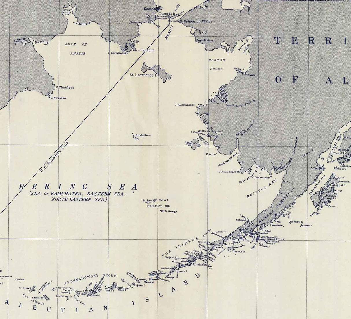 1892 Map of the North Pacific Ocean Siberia Alaska Aleutian Islands