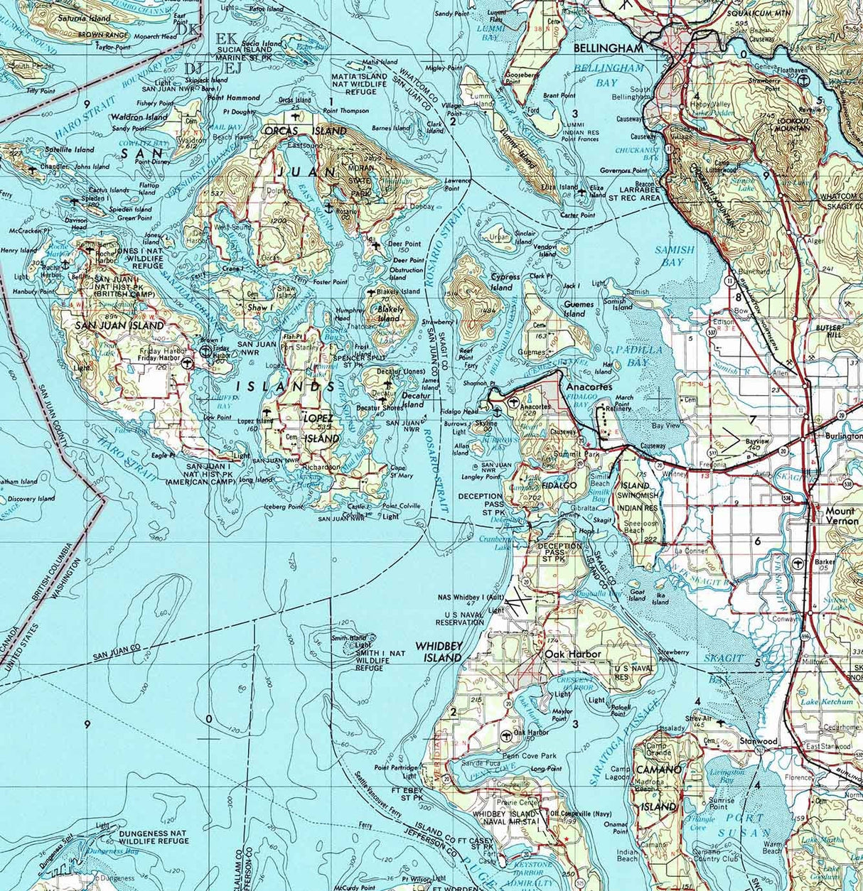 1957 Topo Map of Victoria Washington San Juan Island Bellingham Camano Island