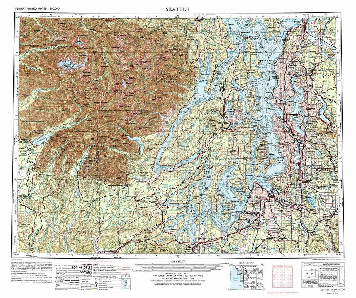 1958 Topo Map of Seattle Washington Tacoma Olympic National Forest