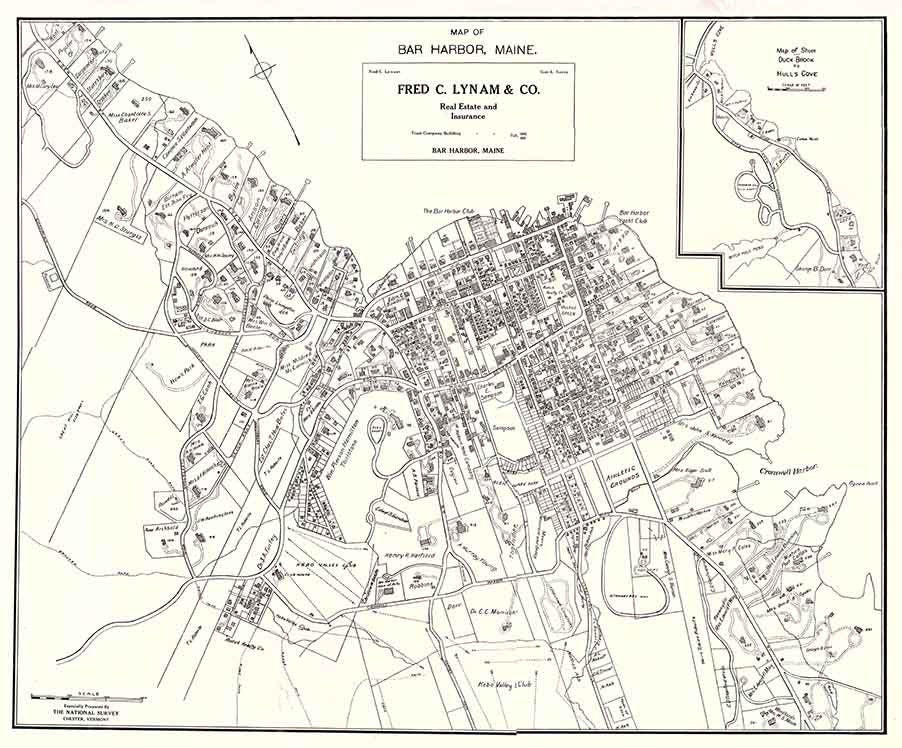 1935 Map of Bar Harbor Maine Duck Brook Hulls Cove