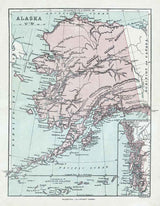 1890 Map of Alaska Canada Aleutian Islands