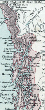 1890 Map of Alaska Canada Aleutian Islands