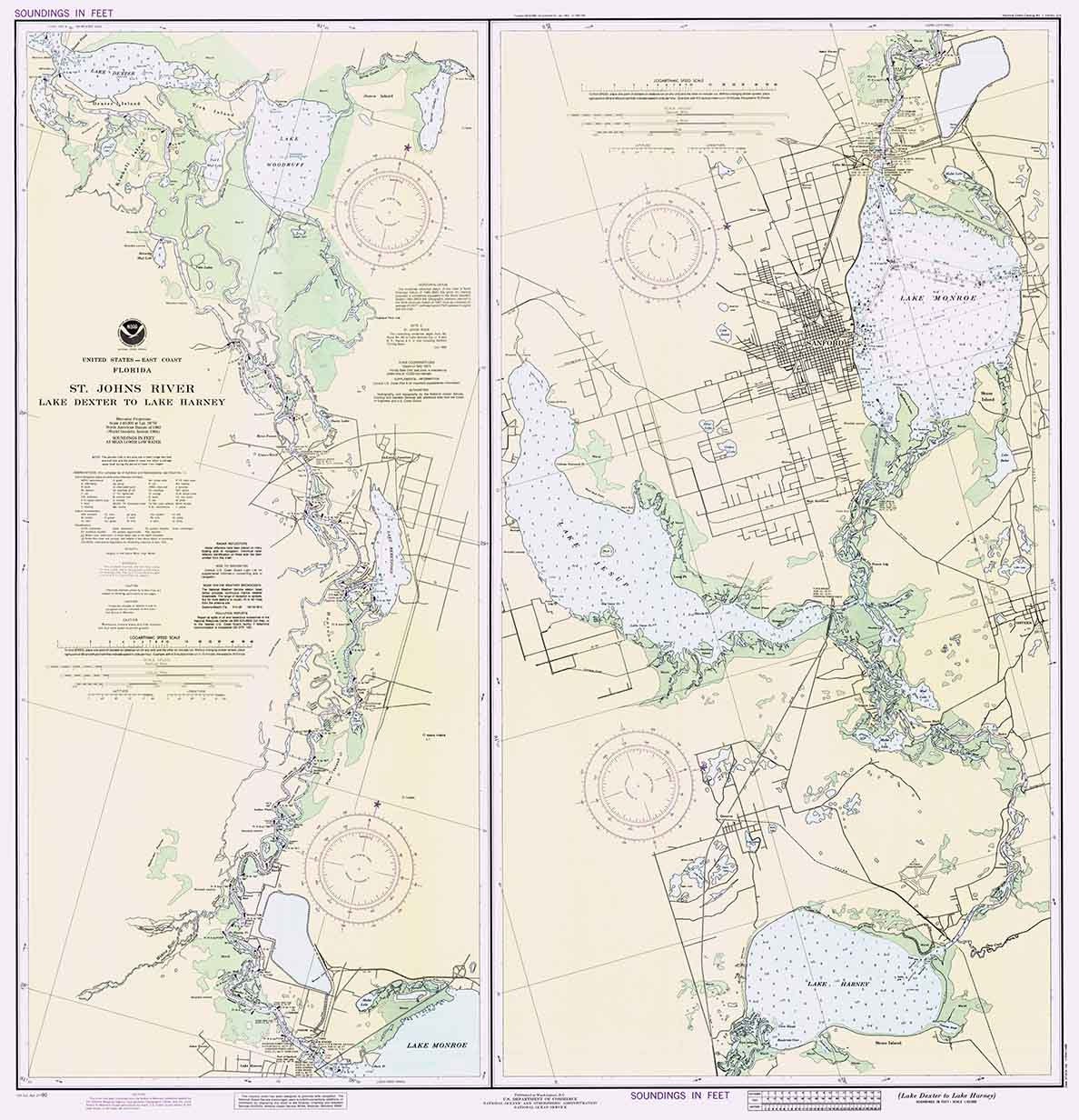 1990 Nautical Map of Saint Johns River Lake Dexter to Lake Harney Florida