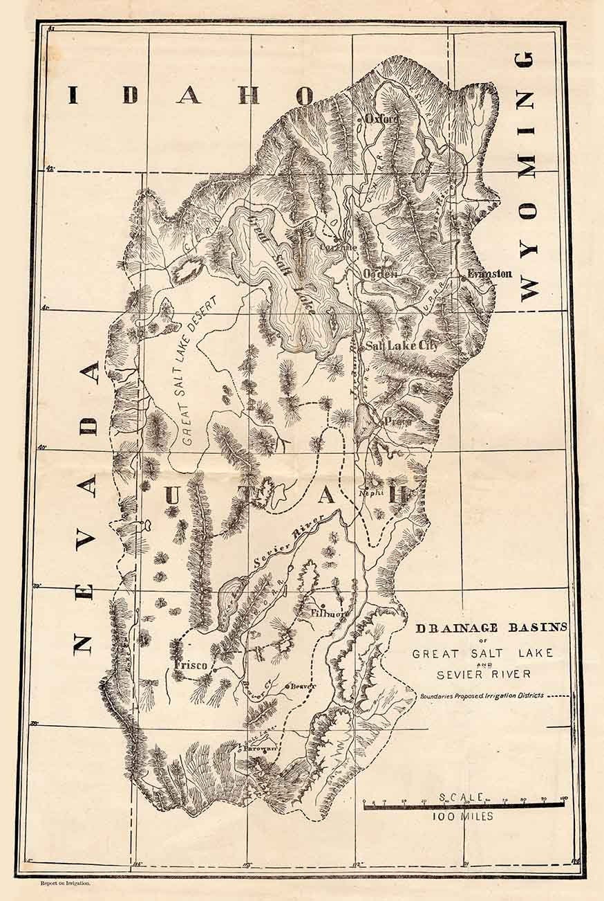 1890 Map the Great Salt Lake Sevier River & Great Salt Lake Desert