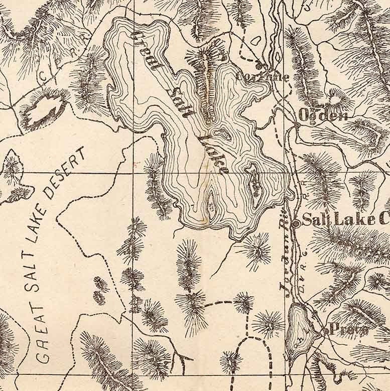 1890 Map the Great Salt Lake Sevier River & Great Salt Lake Desert