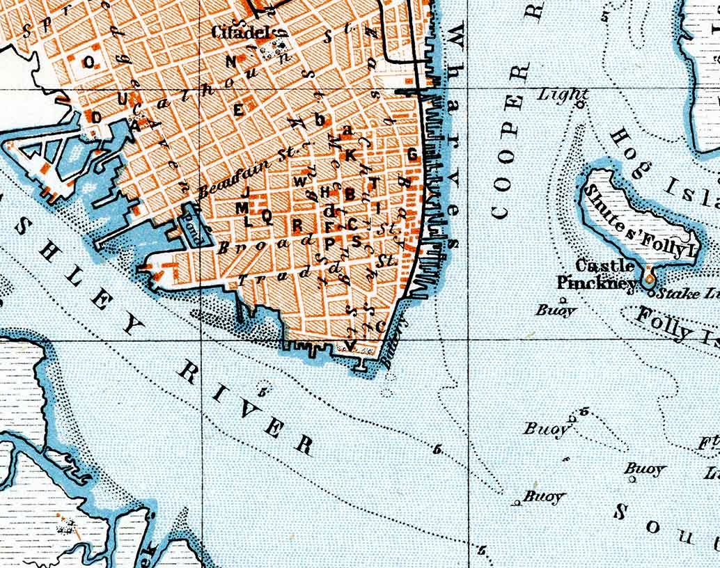 1909 Map of Charleston South Carolina and The Bay by Baedeker