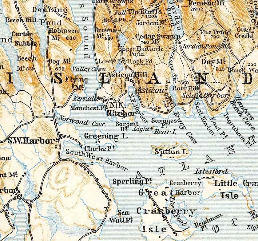 1909 Map of Mount Desert Island Maine Bar Harbor by Baedeker