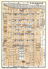 1909 Map of Savannah Georgia Baedeker Map