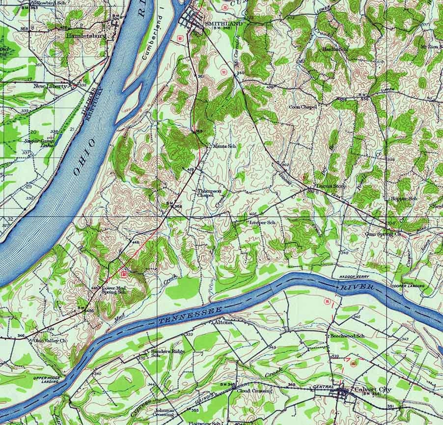 1942 Topo Map of Smithland Kentucky Ohio River Tennessee River
