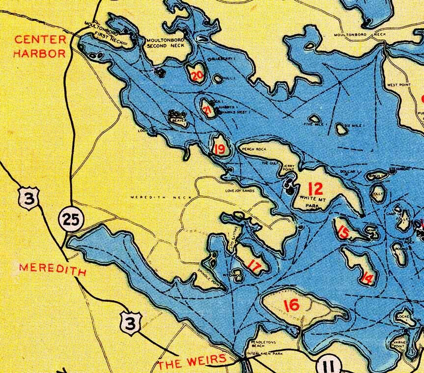 1948 Map of Lake Winnipesaukee New Hampshire