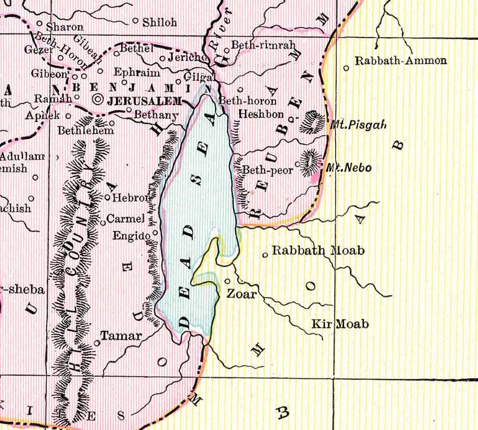 1900 Map of Ancient Palestine Dead Sea Jerusalem Manasseh