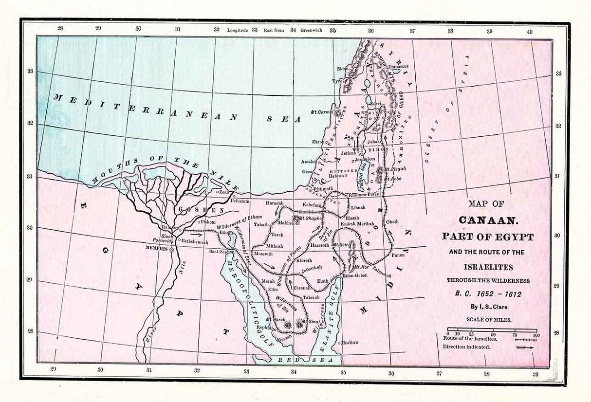 1900 Map of Canaan Part of Egypt Jerusalem Red Sea Goshen Israel