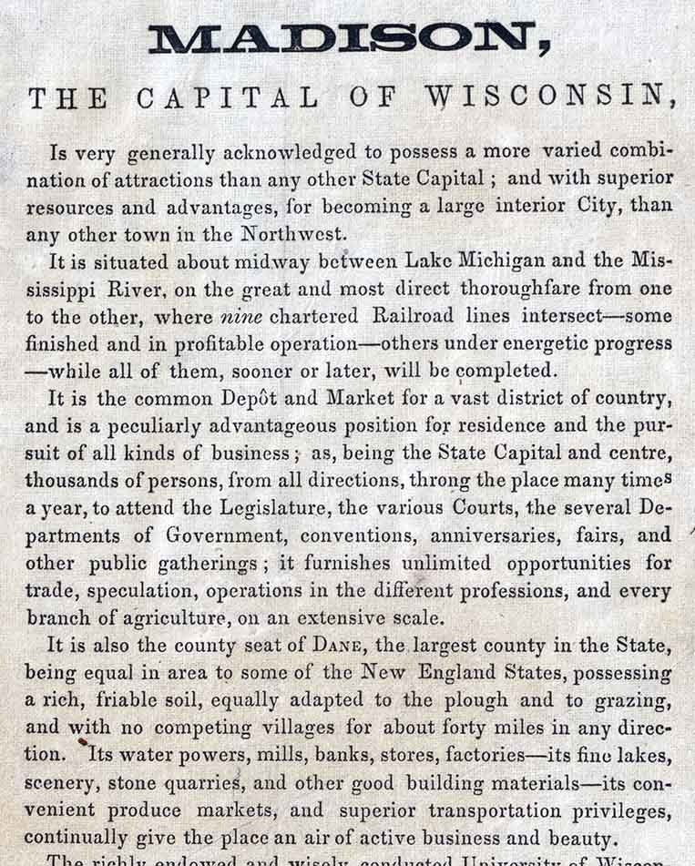 1855 Map of Madison Wisconsin and the Four Lake Country Dane County