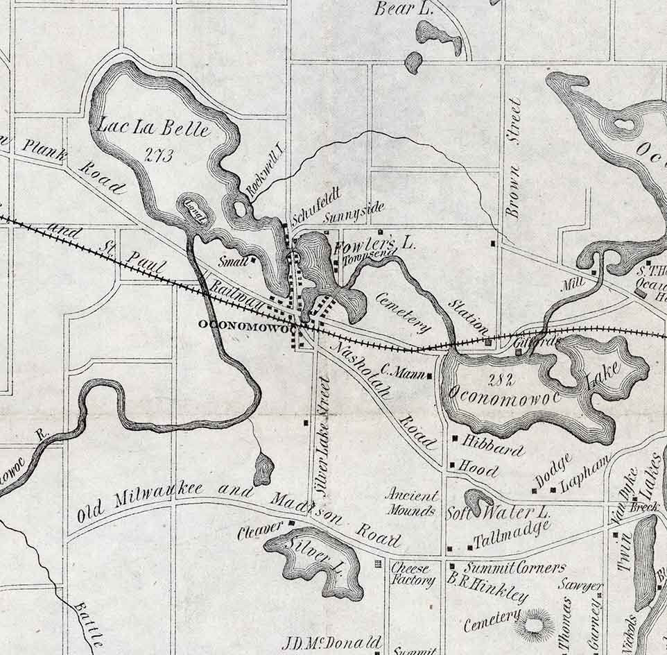 1876 Map of Lakes Around Oconomowoc Wisconsin
