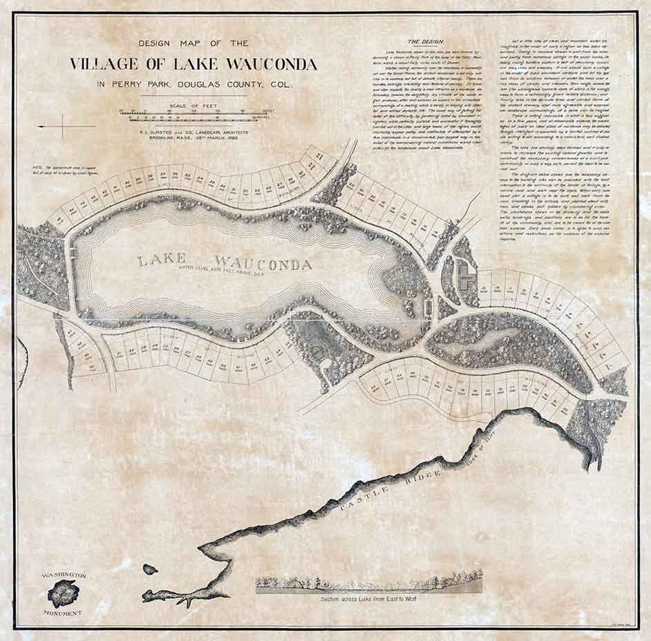 1890 Map of the Village of Lake Wauconda Perry Park Douglas County Colorado