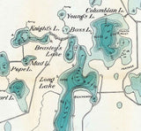 1898 Map of the Chain O Lakes Waupaca County Wisconsin