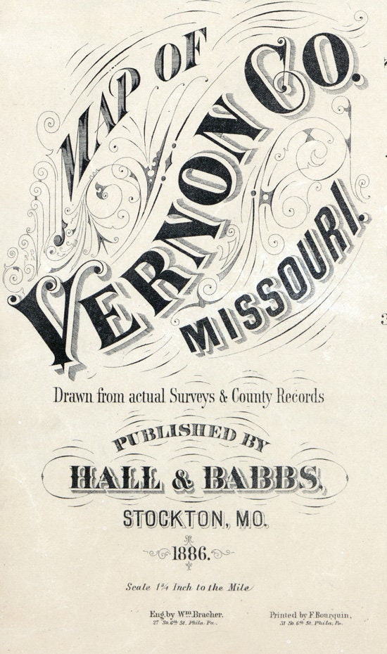 1886 Farm Line Map of Vernon County Missouri Nevada City