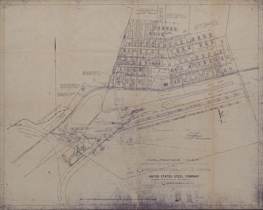 1909 Map of Continental No 3 Mine & Coke Ovens Fayette County Pa