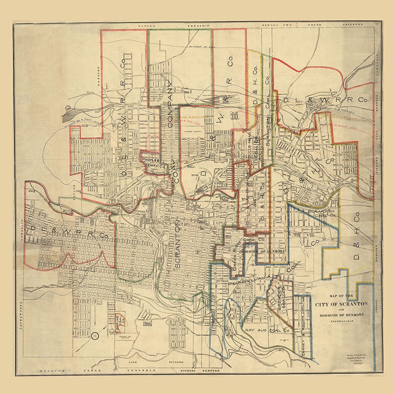 1915 Map of Scranton PA Coal Mines