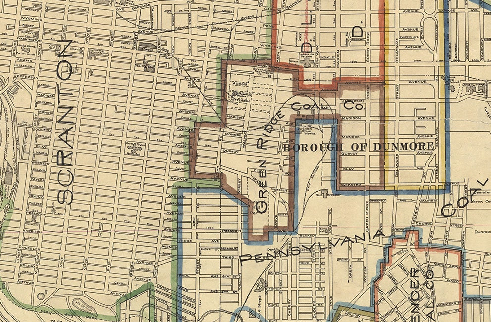 1915 Map of Scranton PA Coal Mines