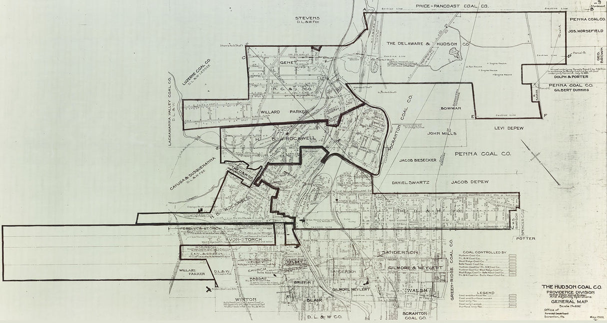 1920 Map of The Hudson Coal Company Scranton PA