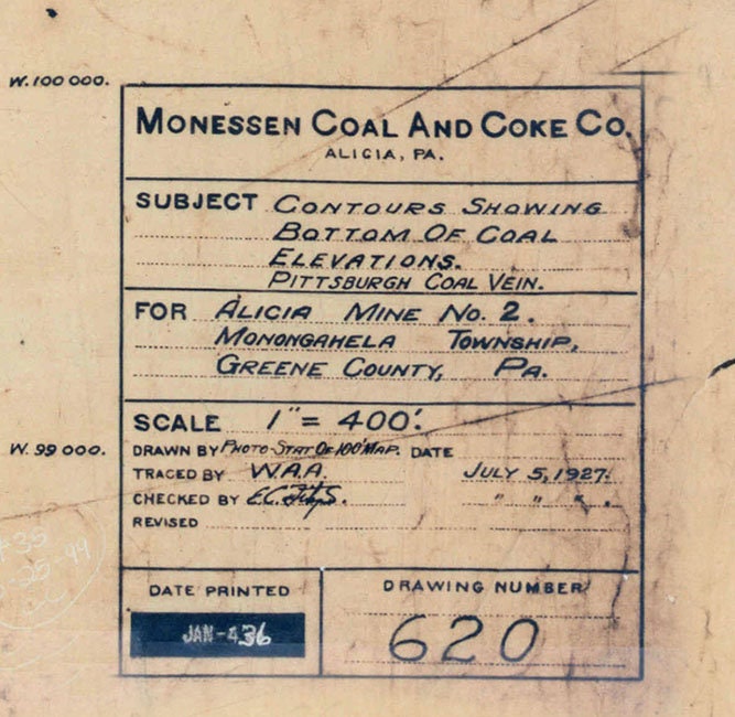 1927 Map of Alicia Mine No 2 Greene County Pa