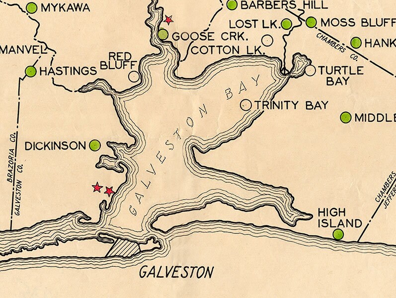 1935 Map of Galveston Bay Texas Oil Fields